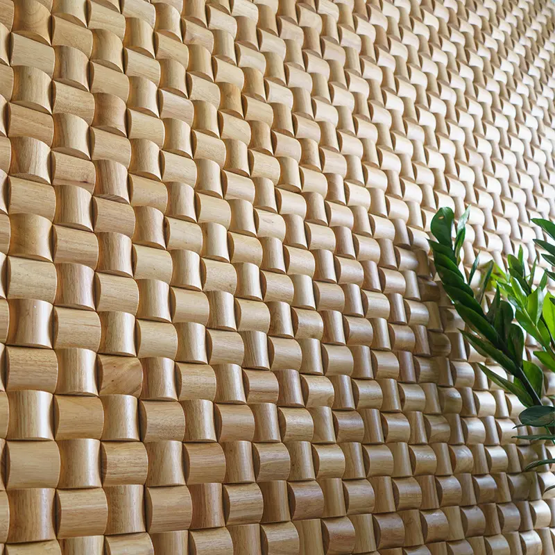 Rubber Wood 3D Modern Art Wood Mosaic Wall Panel Wood Panels  Natural Color
